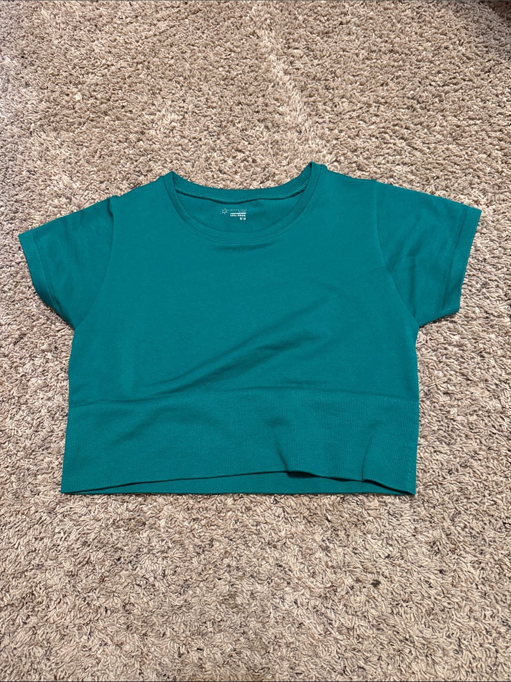 aerie Teal Short Sleeve Crop Tee